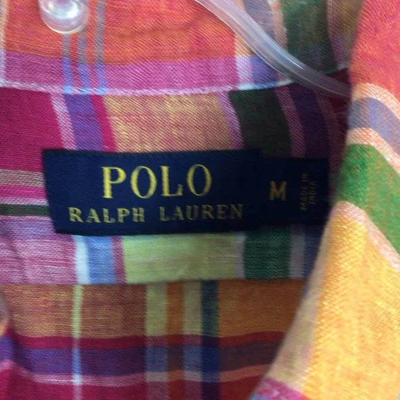 Polo-RL bright plaid button up shirt in linen-M - Picture 6 of 9